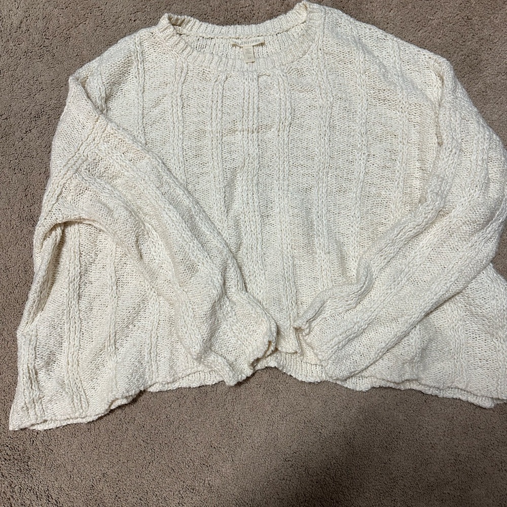 Eileen Fisher Cream Cable Knit Sweater
